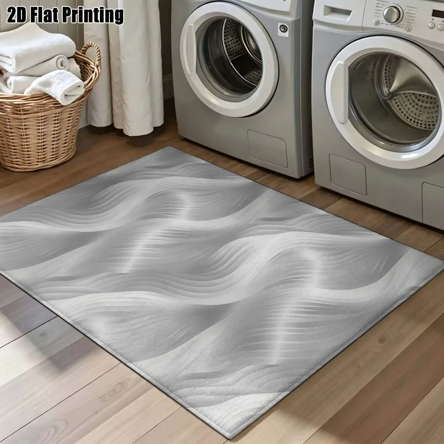 1Pc 2D Printed Grey-White Abstract Art Nordic/Instagram Style Carpet, Modern Minimalist European Geometric Striped Floor Mat Machine Washable, Multi-Size, Ideal for Home Decor: Entrance, Dining Room, Foyer, Bedroom, Study, Living Room.