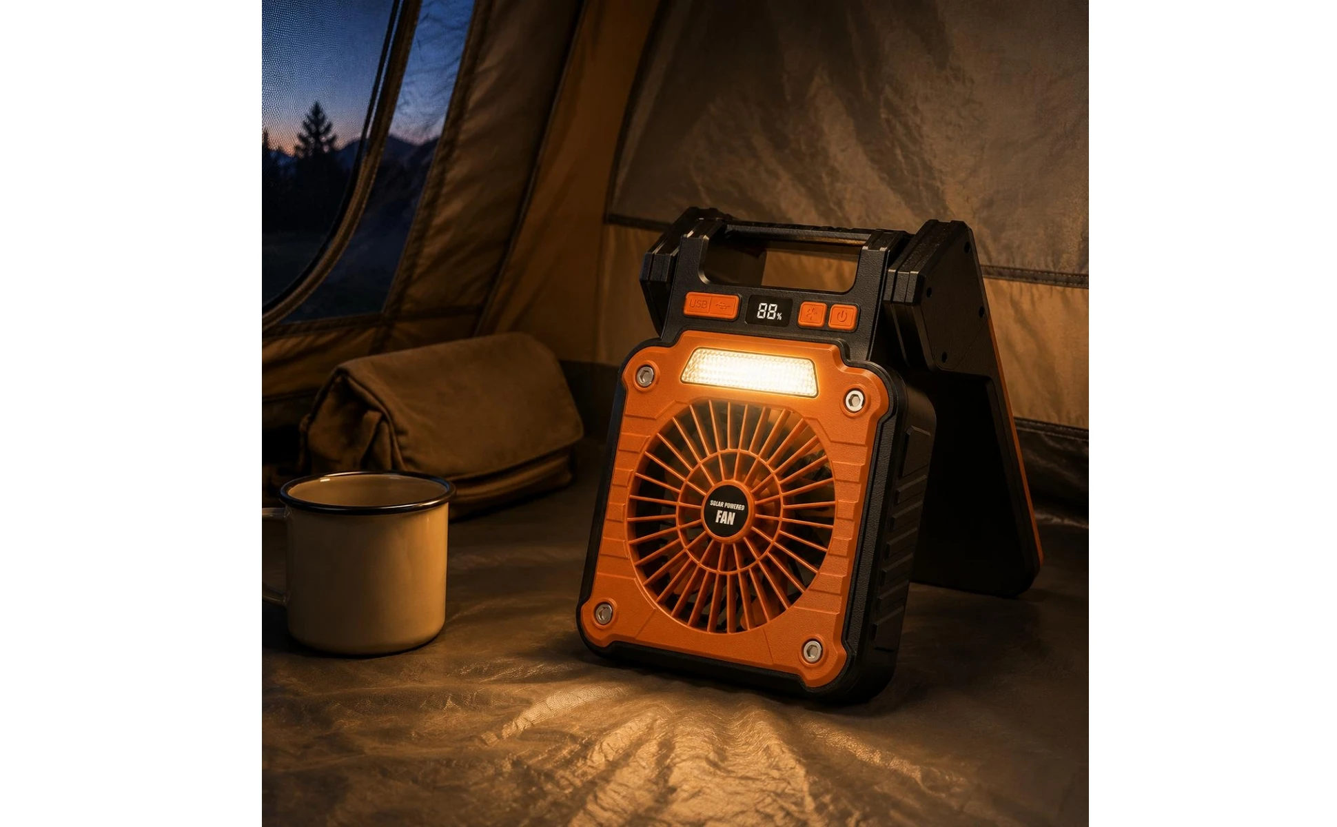 Portable Solar Fan Digital Display Solar-Powered Fan Outdoor Device Fold-out Base Cordless