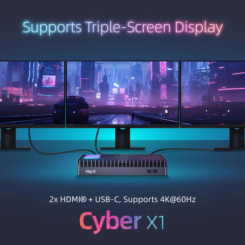 MeLE Fanless Mini PC N150 8GB DDR4 128GB,Industrial Grade Micro Computer Cyber X1,Dual HDMI,4K Display,USB 3.2,USB C,WiFi5 BT5.1