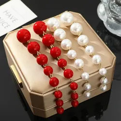 1 Pair Of Exaggerated Retro Style Long Bohemian Temperament Alloy With Imitation Pearl Combination Of Women Earrings