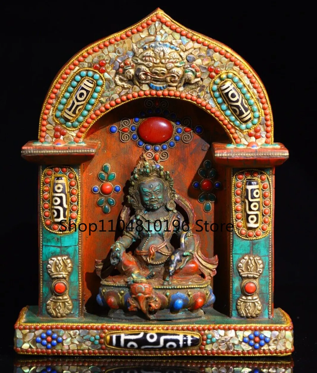 Old Tibet Buddhism Copper Gilt Painting Mahakala Wrathful Deity Buddha Statue