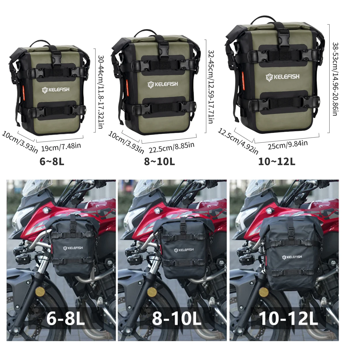 KELEFISH Motorcycle Saddlebag, 6/8/10L Bumpers Bag, Motorcycle Side Bag,Durable PVC, Water-Resistant and Durable Luggage Storage