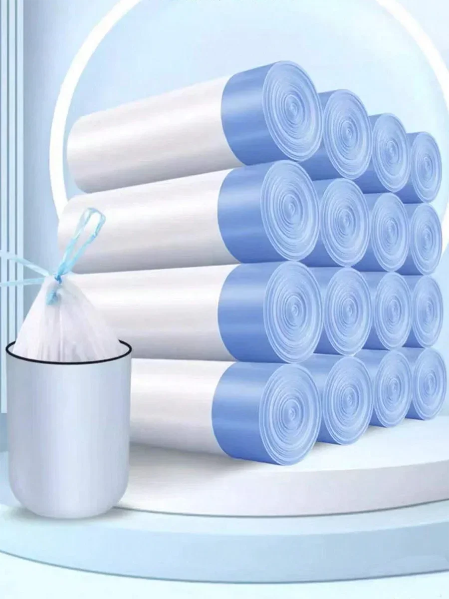 

15pcs/roll Thick Trash Bags, Tear-Off Drawstring Trash Can Liners,For Home, Kitchen, Restaurant, Living Room, Garbage 2030