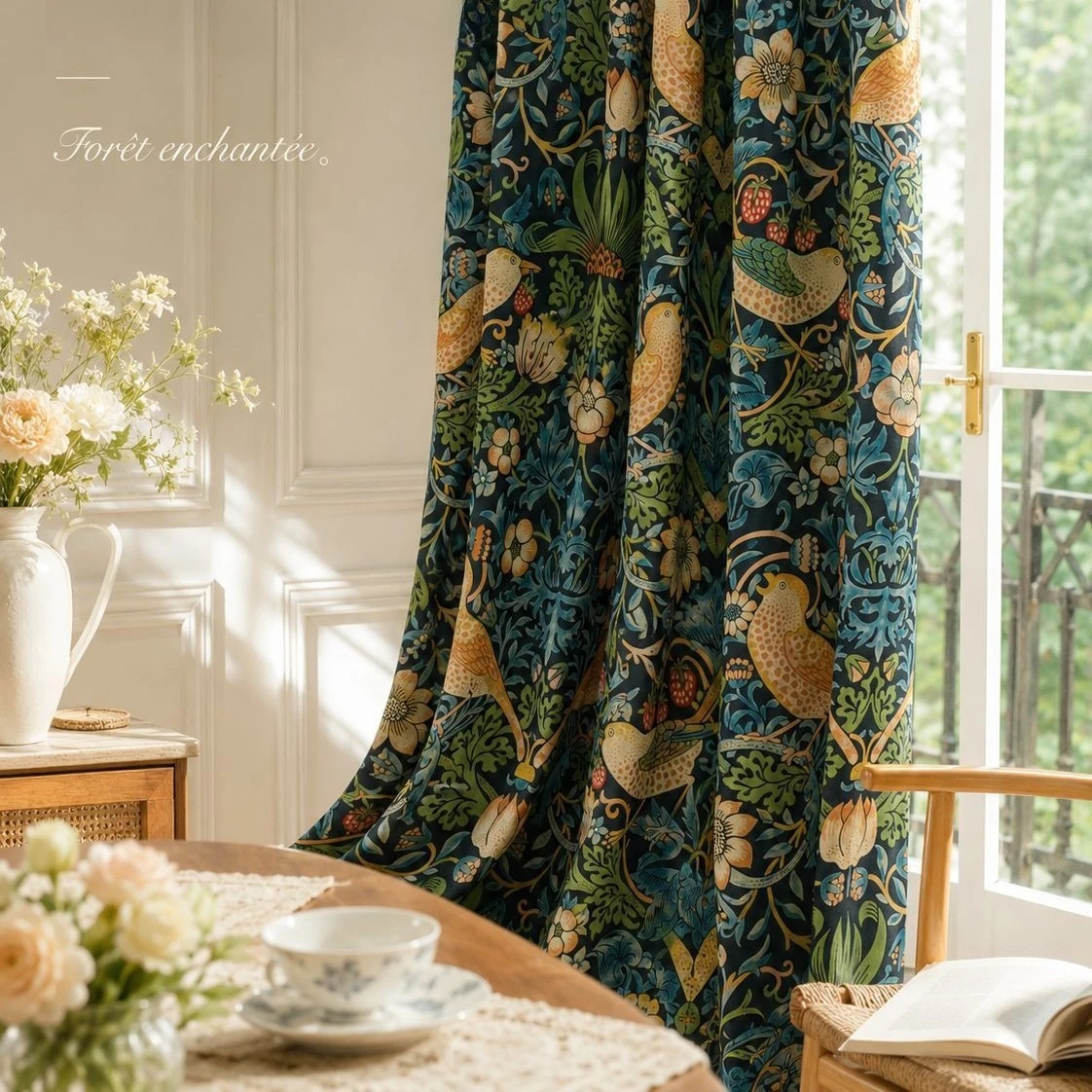 William Morris Vintage Bird Strawberry Floral Curtains Thick Drapes Window Curtain For Living Room Bedroom Home Decor Custom