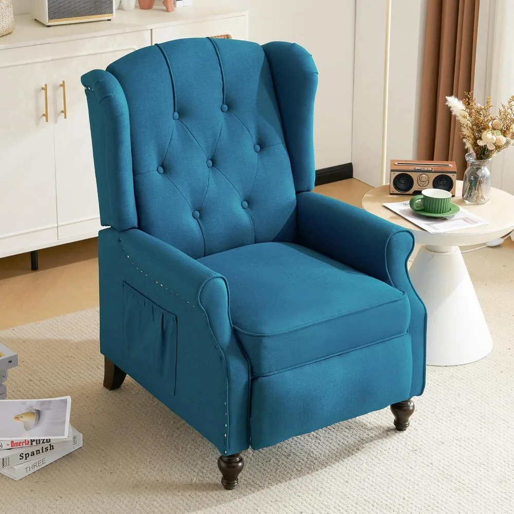 

Wingback Recliner Chair with Massage and Heat, Upholstered Fabric Living Room Chair Armchair with Nailhead Trim,Push Back Reclin