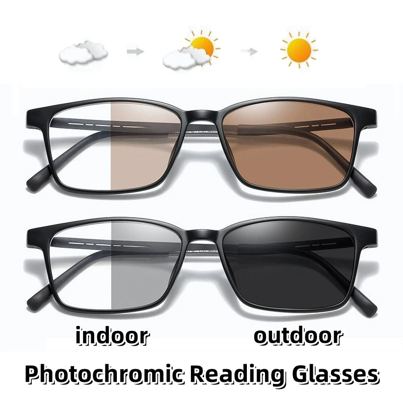 Retro Indoor and Outdoor Dual Purpose Presbyopia Eyewear Ultra Light Intelligent Photochromic Glasses Anti Blue Light Eyeglasses