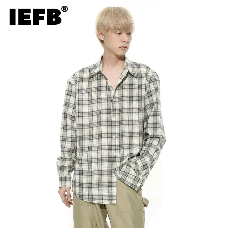 

IEFB Autumn Men's Shirts Casual Plaid Lapel Single Breasted Contrast Color Male Vintage Clothing Korean Style Trend 2024 9C6720