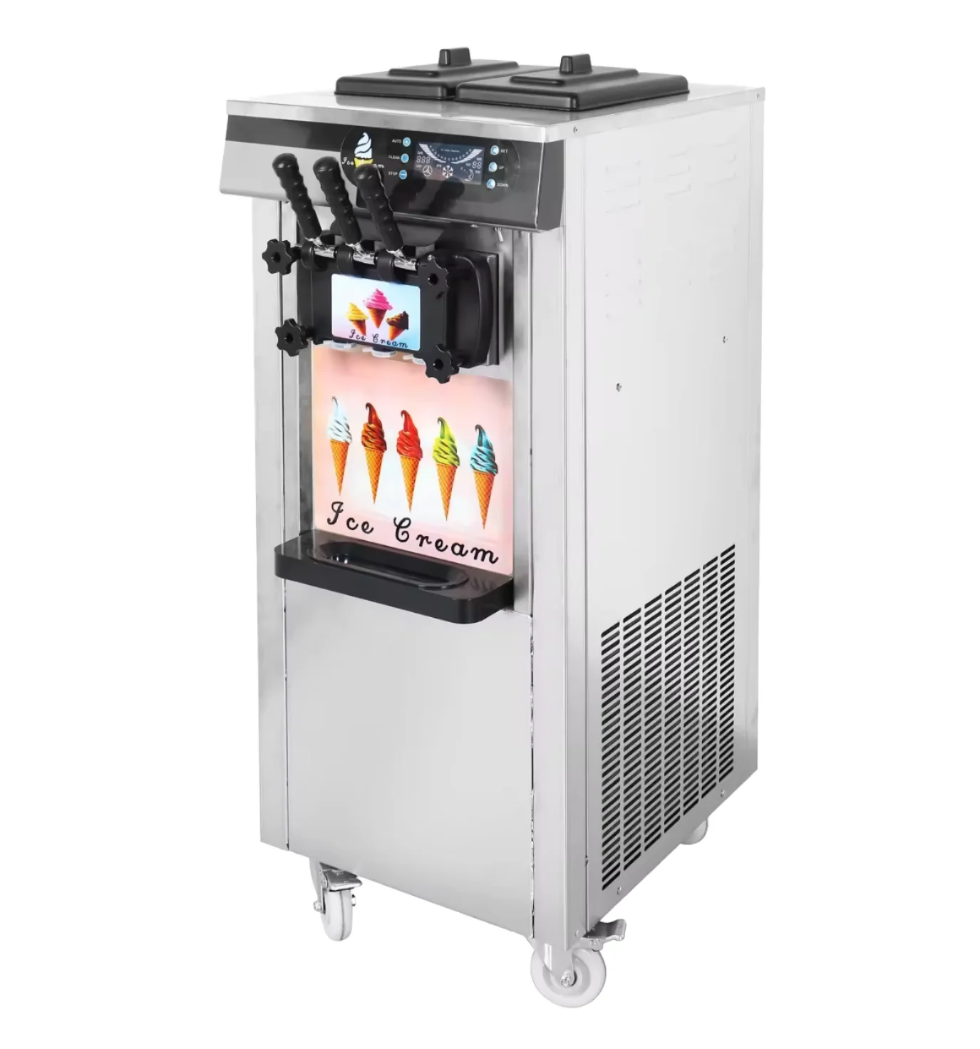 Commercial Italian Automatic Soft Serve Ice Cream Maker Vertical 3 Flavors Stainless Steel Milk Restaurant Use Fruit 1300W Three