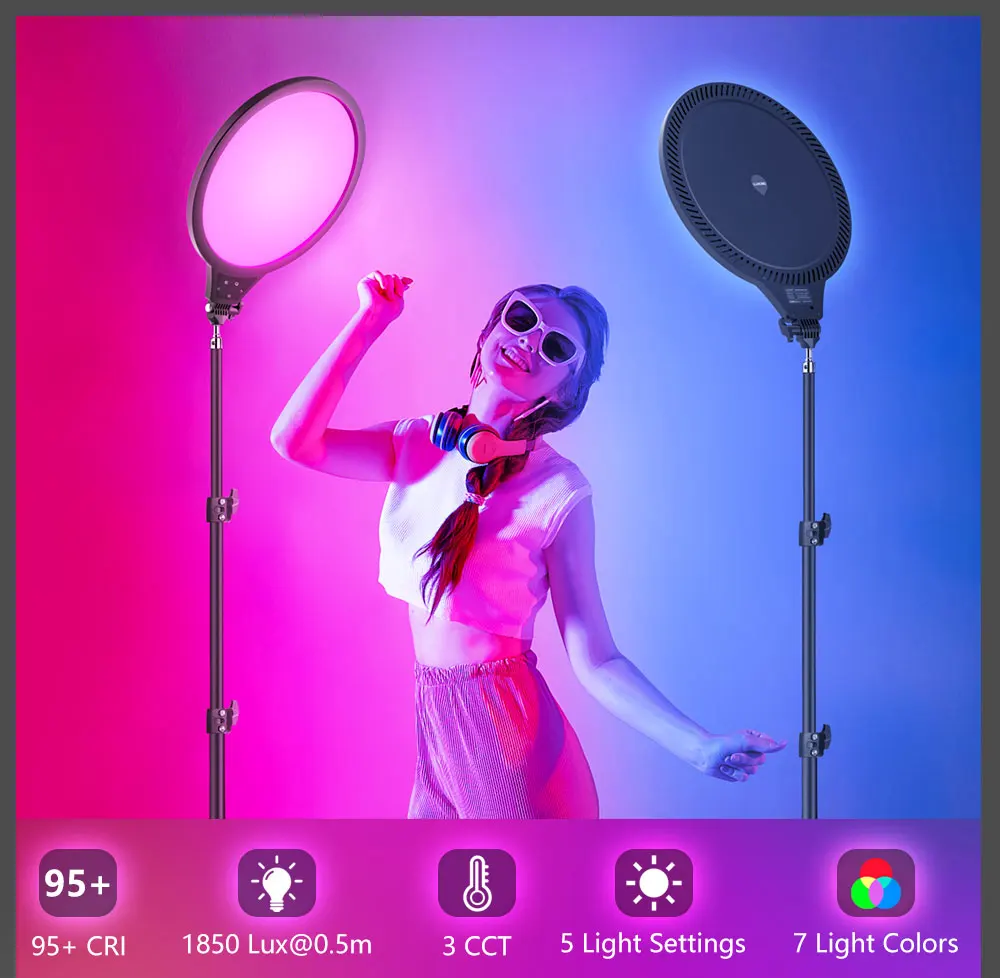 LUXCEO R10 Diam35cm 24W RGB Round Light Remote Control LED Video Lights Fill Lighting for Streaming/Photography/Film/Studio/Game