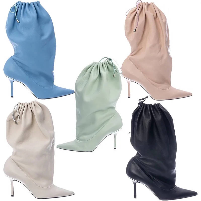 أشار تو شخصية مطاطا مطوي منتصف العجل الأحذية الجلدية الناعمة الرباط خنجر Botines كبيرة الحجم موضة النساء بوتاس #2