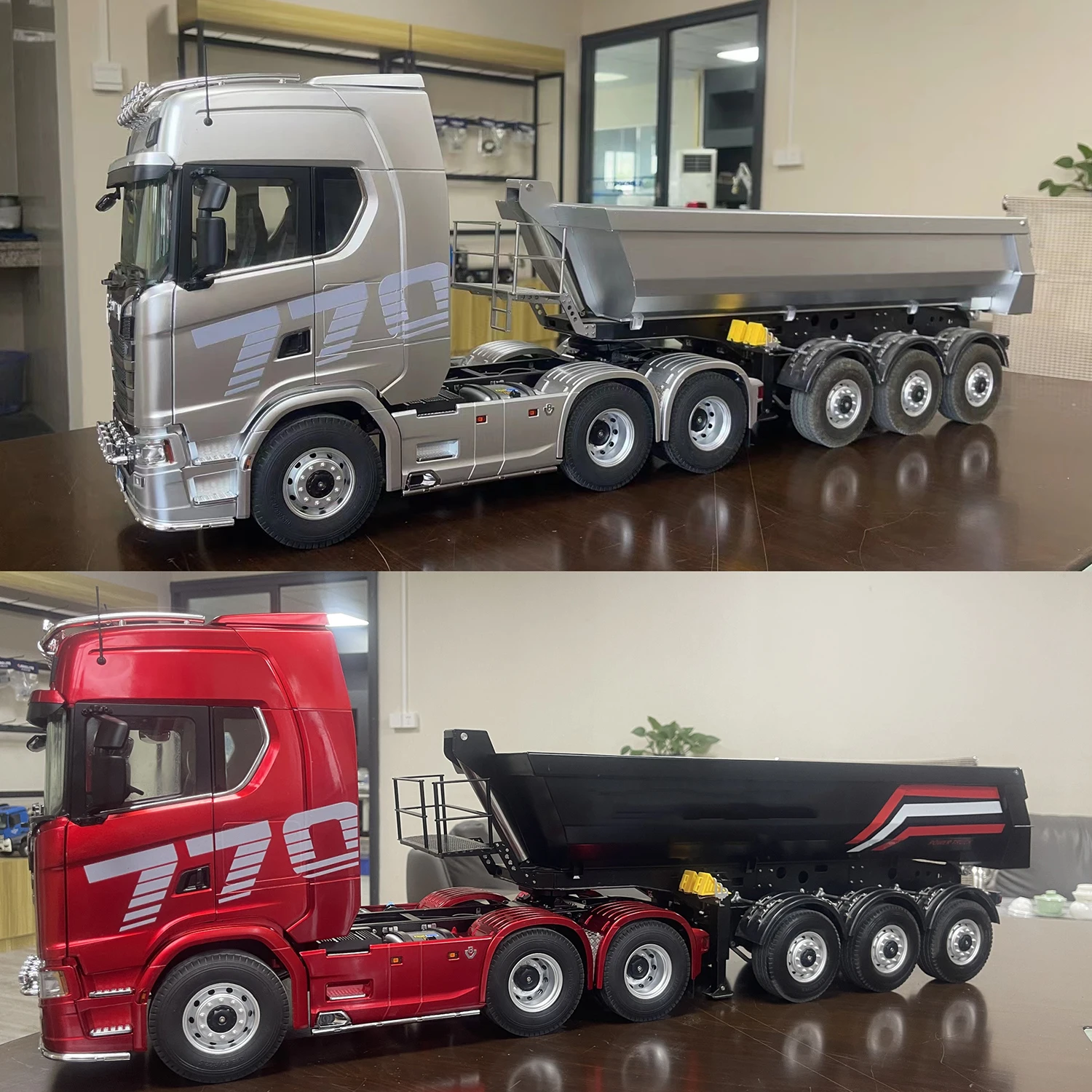KABOLITE RC Trailer Metal 3-Axle Dump Truck U-Shaped Semi-Trailer Dump Truck Model for 1/14 770S RC Tractor Model Toy