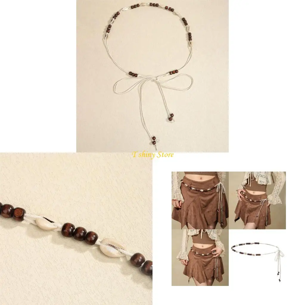 

N58f ручной песок ватный брюк -ремень деревянный бусин акцент богемный талия для девочек