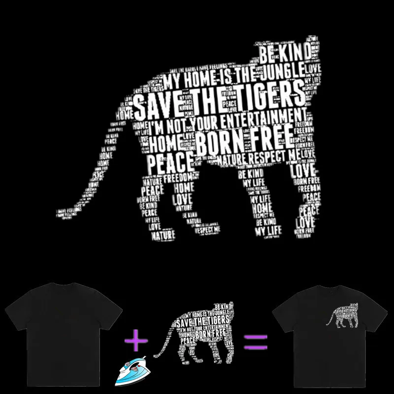 Fashion Animal Style Iron On Patches For Clothing Fluorescence Cool Letters Tiger Heat Transfer Sticker DIY Decoration