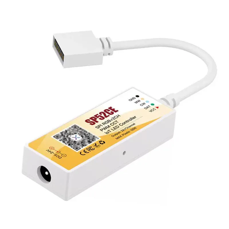 SP52CE SPI RGB+CCT Controller, Dual Mode BT & WiFi with Cloud Remote, DC5-24V for Tunable White & Addressable LED Strips