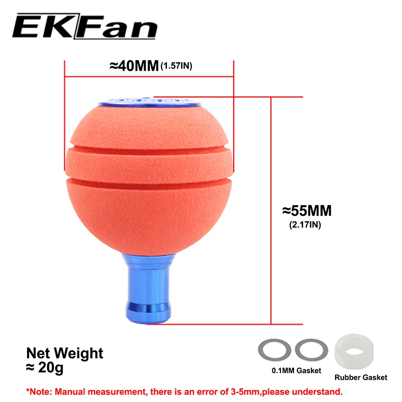 EKFan 40mm EVA+Aluminum Alloy Spinning Baitcasting Fishing Reel knob for A/S/D with 7*4*2.5mm bearing Lure Reel Handle DIY parts