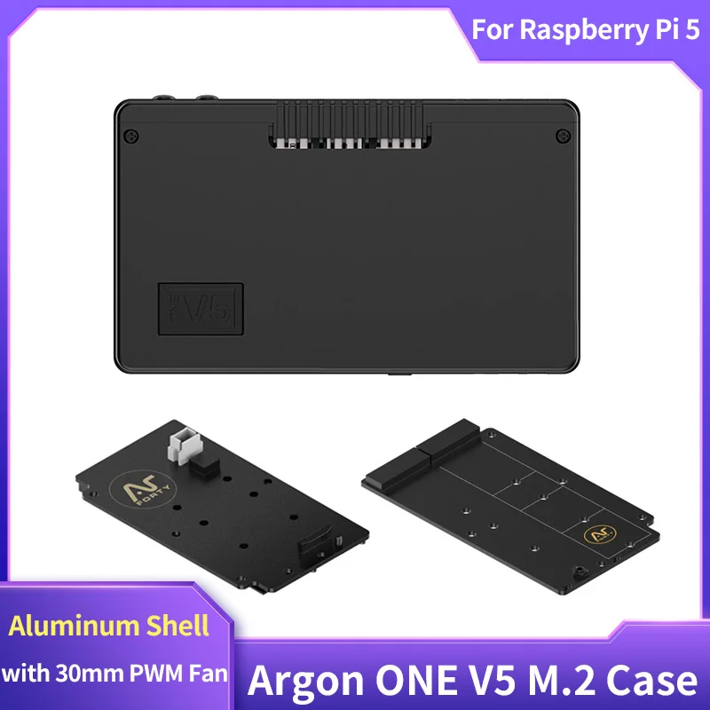 Argon ONE V5 M.2 NVME Case for Raspberry Pi 5 Aluminum Shell 30mm PWM Fan Built-in Single / Dual NVMe PCIe Slot Expansion Board