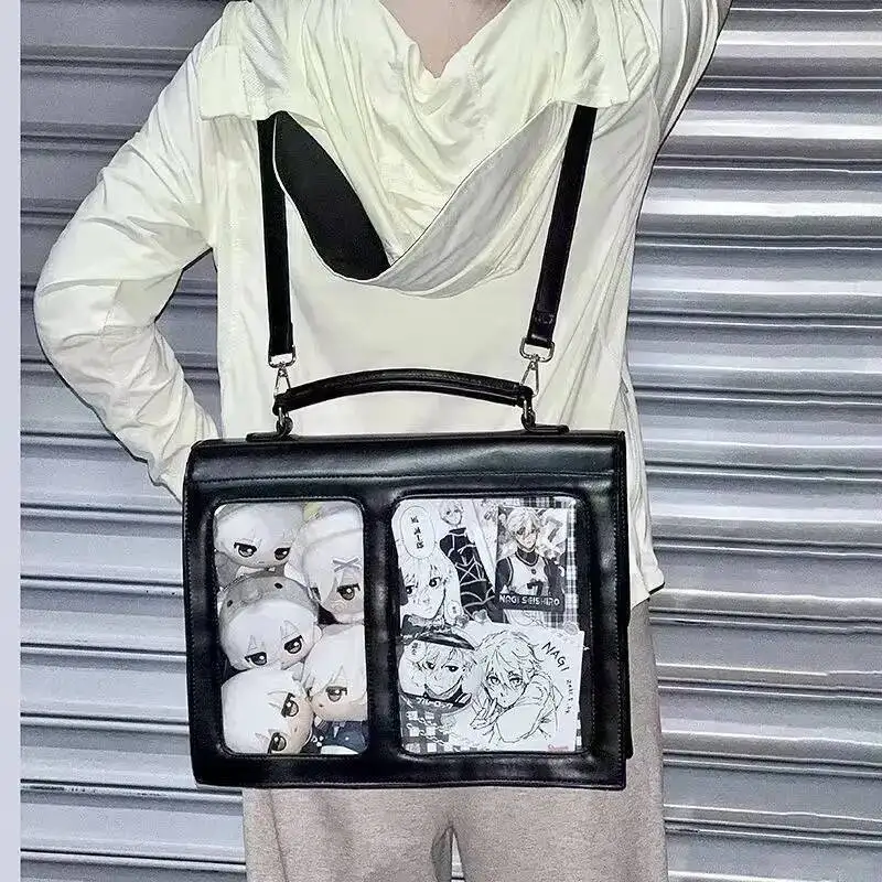 PU Leather Japanese Brown Ita Backpacks Transparent Jk Lolita Pain Bags Flap Pocket Student Shoulder Bags Preppy Style Bag Girls