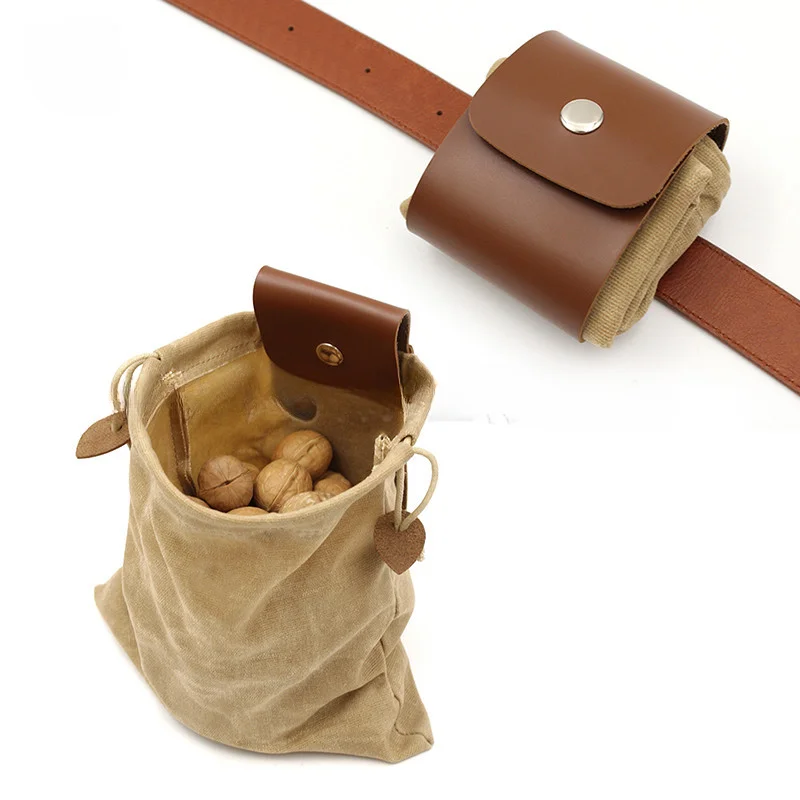 

1pc Portable Outdoor Foraging Bag Fruit Picking Pouch Collapsible Berry Puch Storage Leather Bushcraft Canvas Bag Hiking Camping