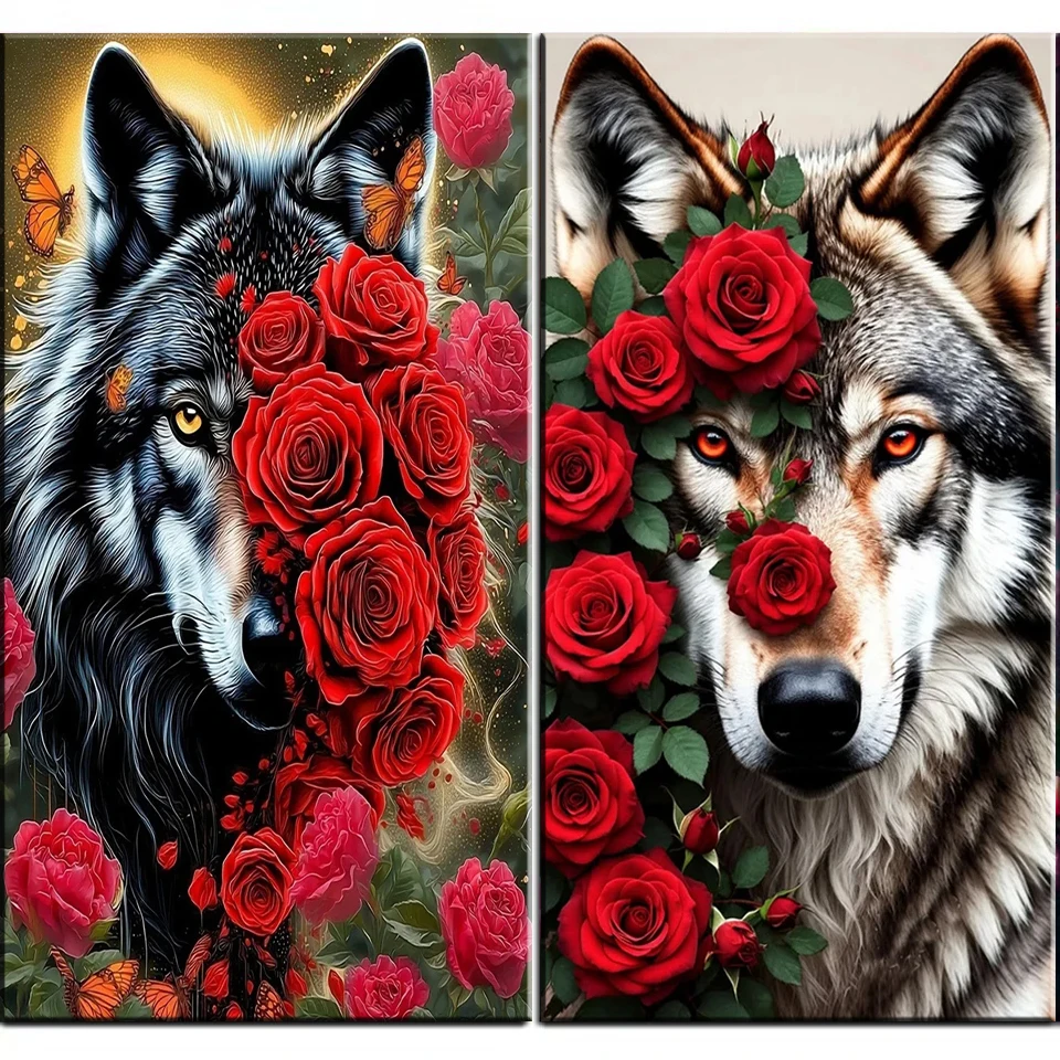 Mysterious Rose Amazing Yin Yang Wolf DIY Diamond Painting Cross Stitch Kit Full Square Round Diamond Art Animal For Home Decor