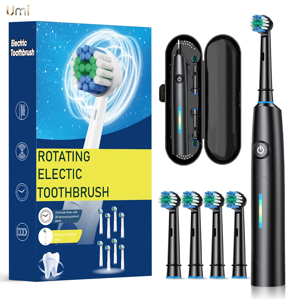Electric Toothbrush Intelligent 5 Modes Cleaning Teeth Brush Waterproof Rotary Electric Toothbrush with 8 Brush Head