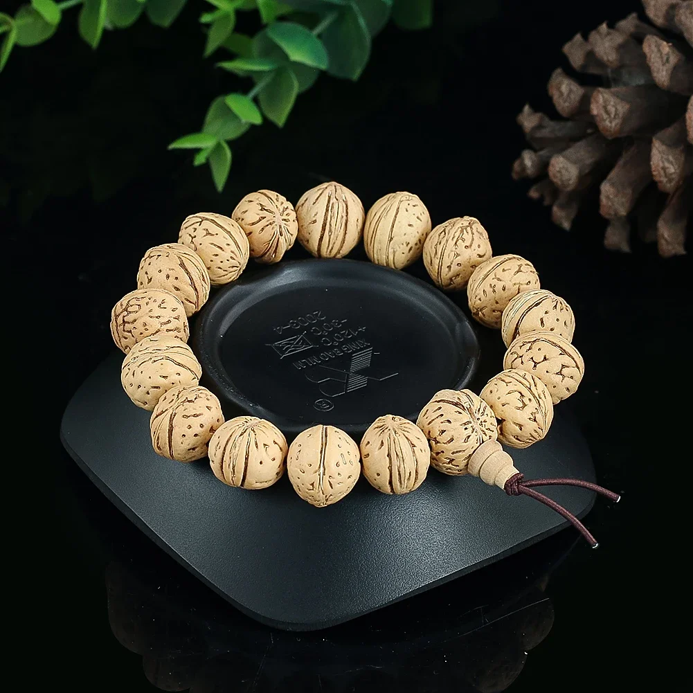 Natural Walnut Juglans Peach Pits Bodhi Seed Spacer Beads Wood Bracelet Buddhism Meditation Rosary Prayer Beads Bangle Jewelry