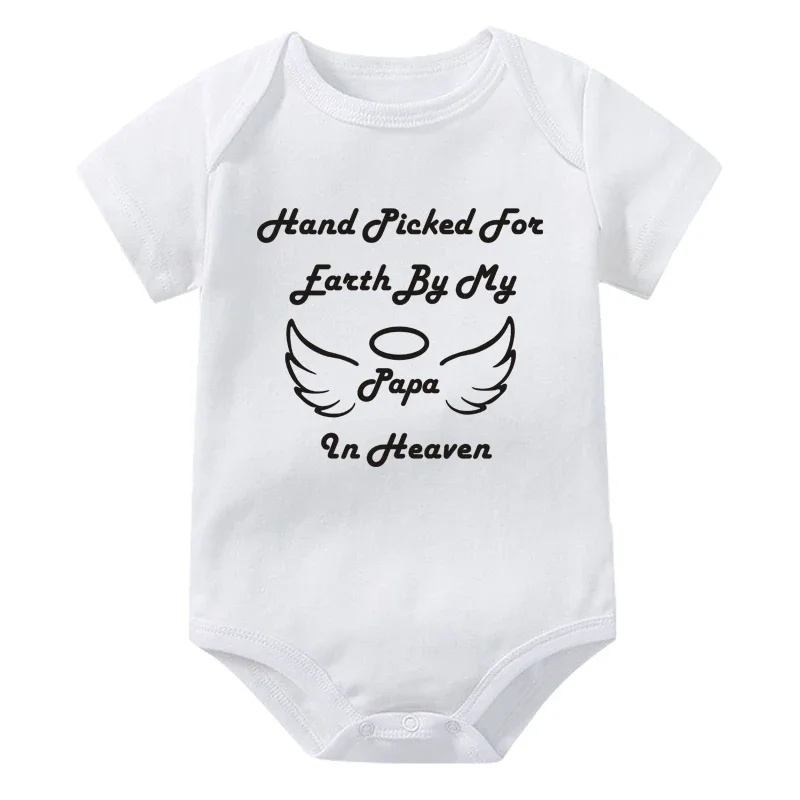 Cute Cotton Newborn Bodysuit Hand Picked for Earth By My Papa in Heaven Baby Girls Boys Romper Summer Infant Jumpsuits