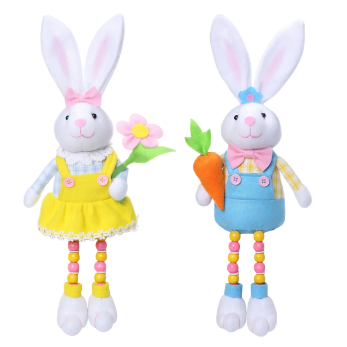 Set of 2 Easter Bunny Couple, Handmade Rabbit with Carrot/flower Figurine, Tabletop Statues, Cute Photo Props Gifts Home Decor