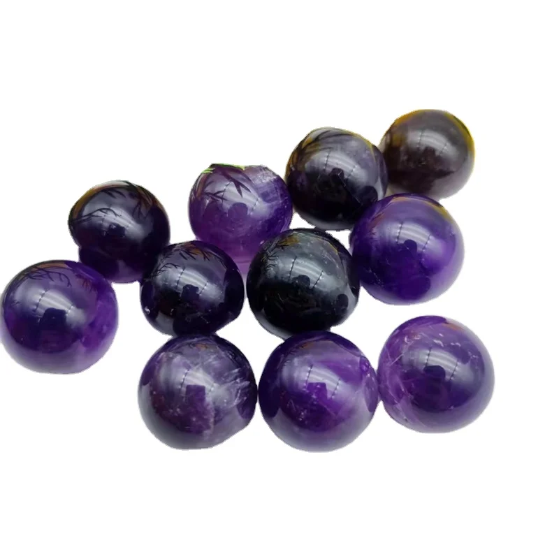 

Wholesale Natural amethyst mini spheres high quality heading crystal amethyst mini balls for decoration and sale