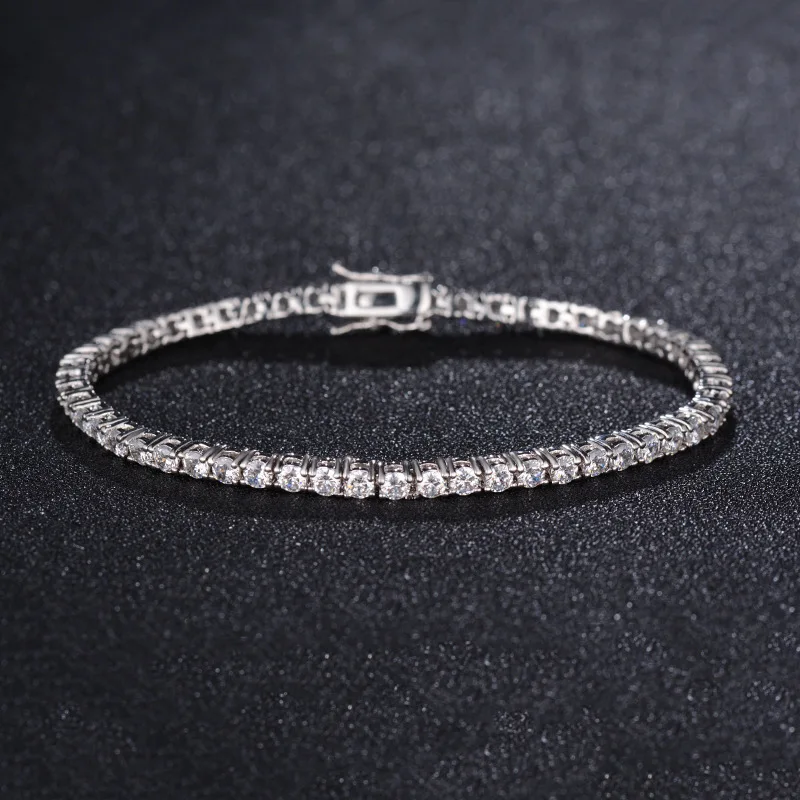 LUXUKISSKIDS Fashion 3MM Zirconia Tennis Braclets Gothic Men/Woman\'s Bracelet 4 Claw AAA White Black Shiny Stone Steel Jewelry