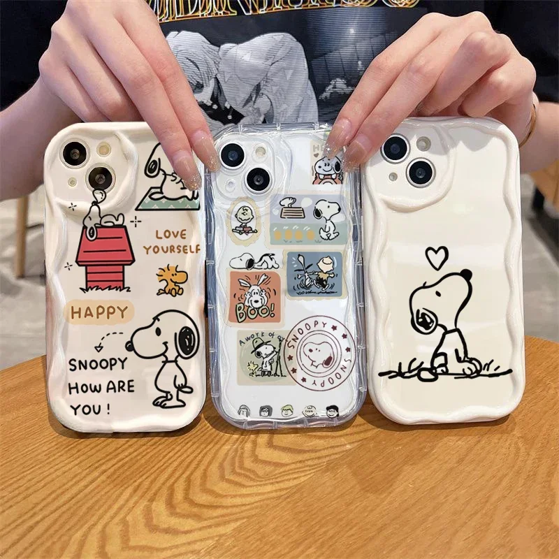 Phone Case For Samsung Galaxy S25 S24 S23 Ultra S22 S21 Plus S20FE S23FE S24FE S21FE A15 cover Cute Cream Wavy Edge Snoopy