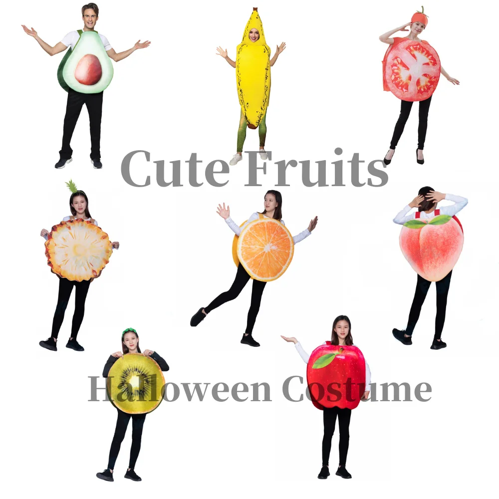 Adulti Donne Uomini Frutta carina Costumi di Halloween di un pezzo Donna Uomo Taglia unica Divertente Frutta Cosplay Vestito per la festa o il Carnevale