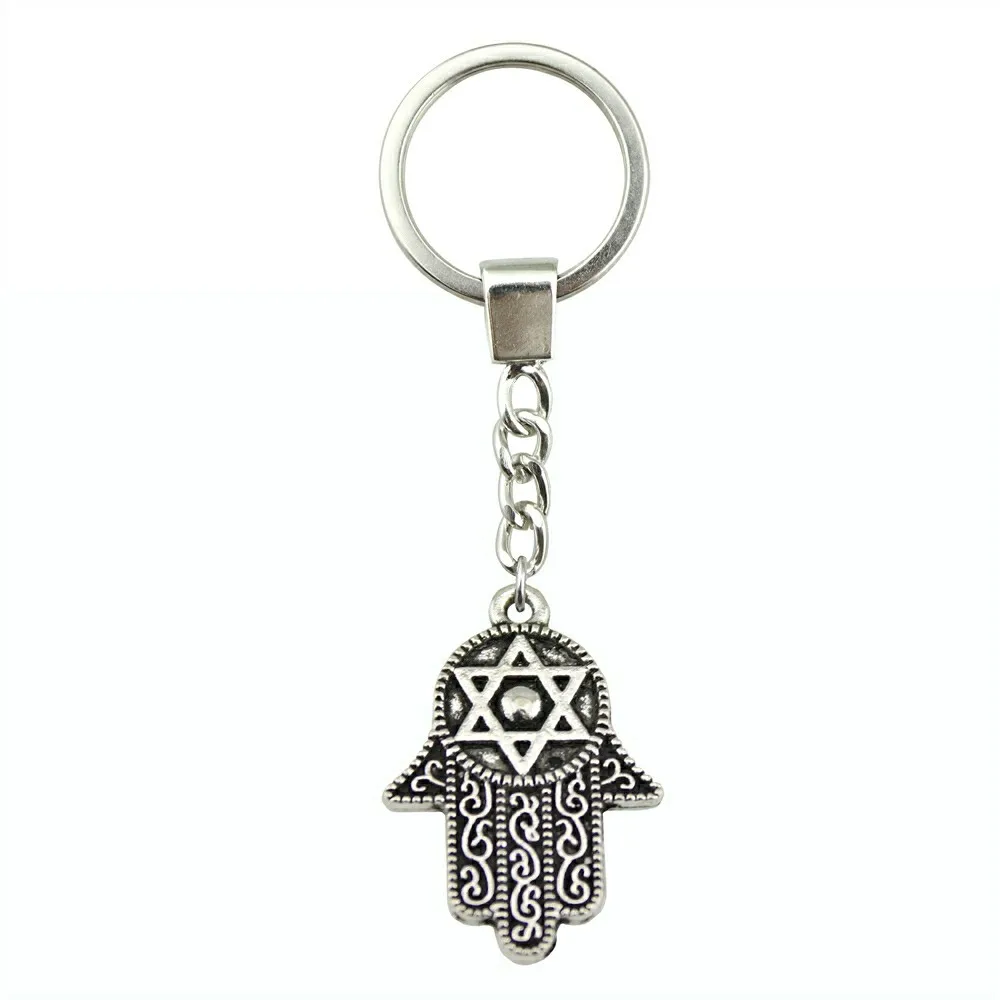 Men Jewelry Key Chain Party Gift Keychains Jewelry 28x19mm Hand With Star Of David Antique Bronze Silver Color Plated Key Rings