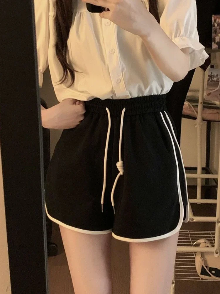Shorts Women Summer Sporty Design Simple Straight Daily Students Tender Patchwork High Waist Leisure All-match Basic New Cozy