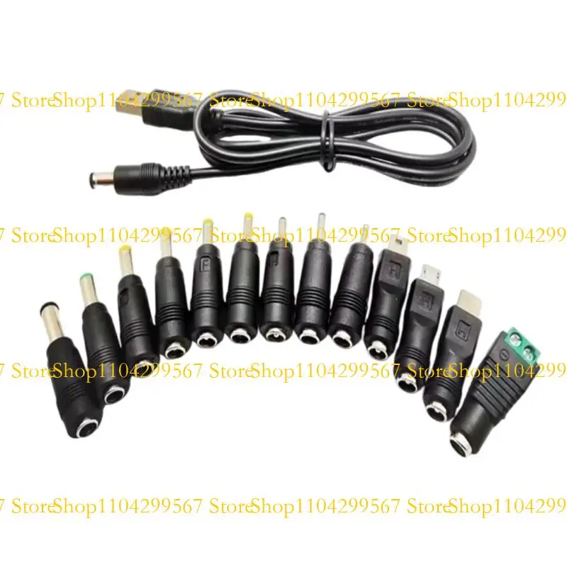 

CS1W Power Cable 5V USB to 5.5x2.1mm Power Cord with 13 Connectors for Router LED Light Speaker Small Household Appliances