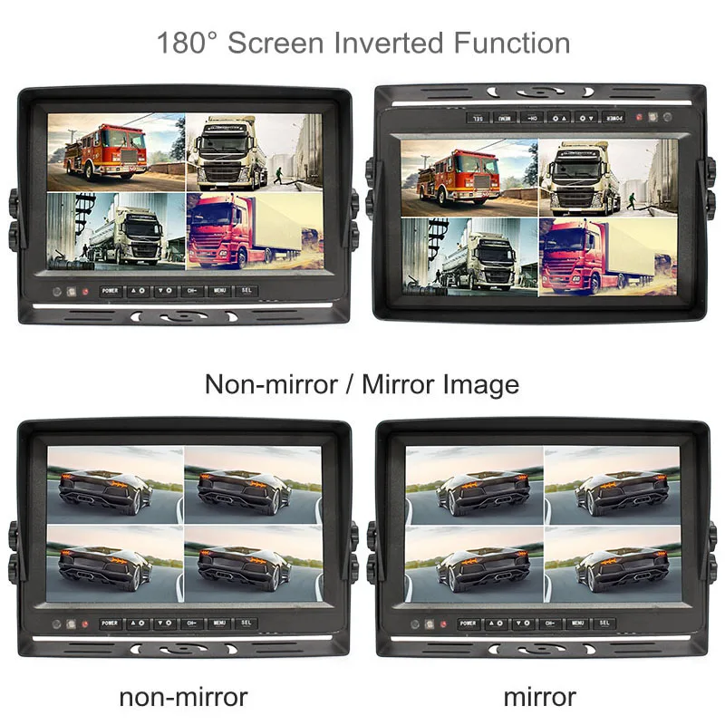 DIYSECUR 9" AHD IPS Split QUAD HD Car Monitor 960P AHD Rear View Car Camera Video Recording Truck Bus Video Surveillance System