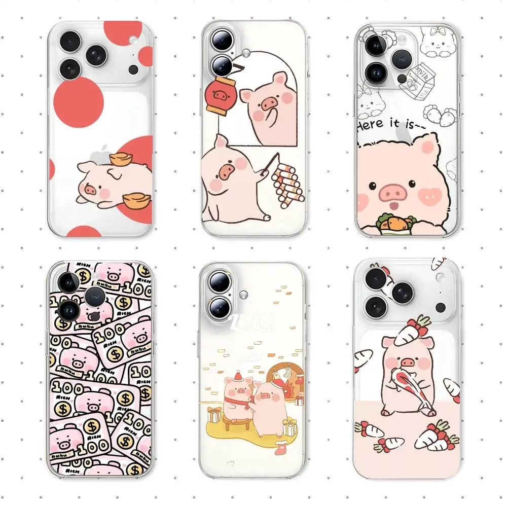 Cartoon LULU Pig Phone Case For Iphone17 16 15 11 13 14 Pro Max 7 8 Plus X Xr Xs Max Se2020 12mini Transparent Cov