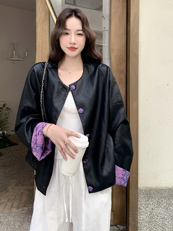 เสื้อคลุมผู้หญิงสไตล์จีนแบบใหม่ สวมใส่ได้สองด้าน ทรงหลวม แฟชั่น ตกแต่งลายปักดอกไม้แบบ Patchwork