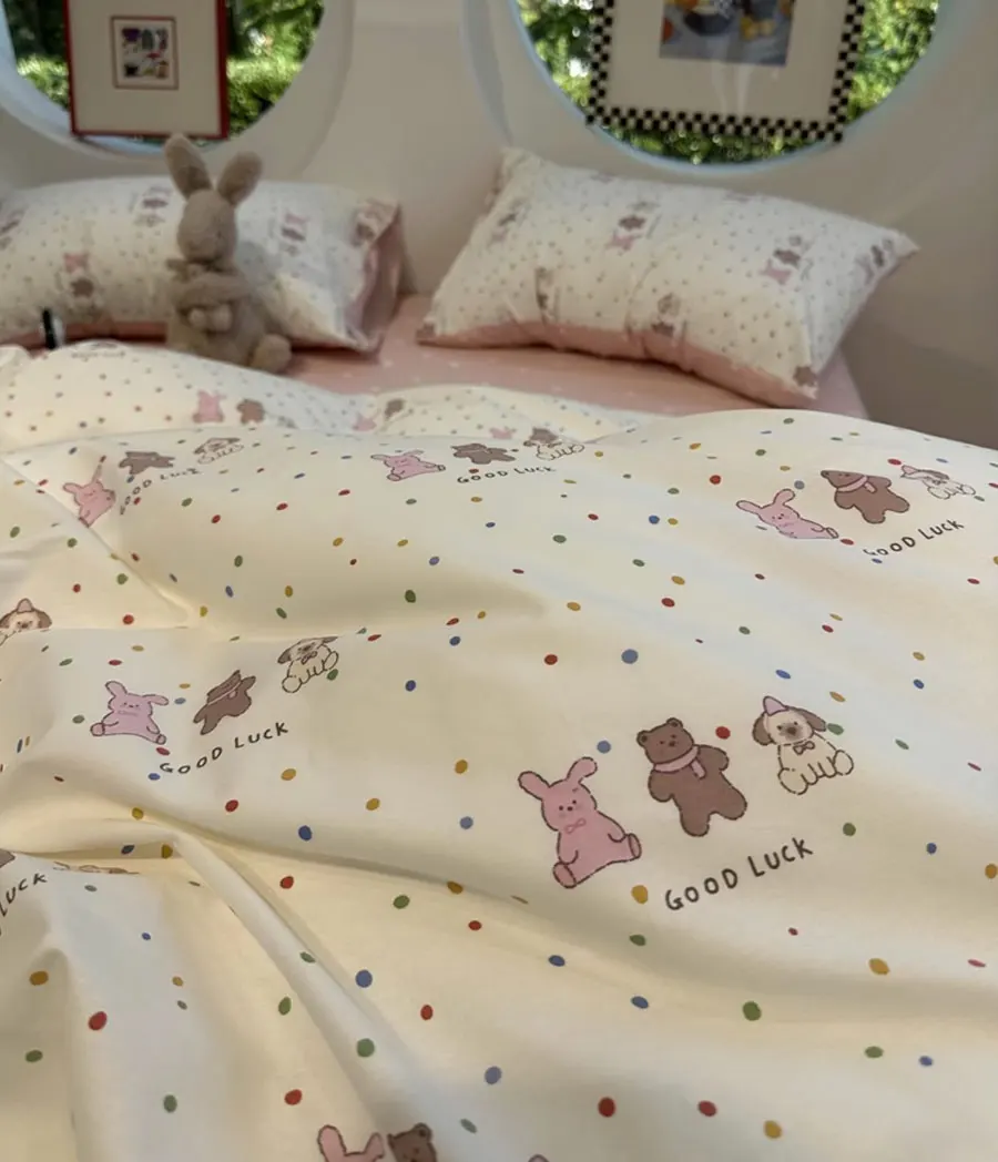 

Cute cartoon rabbit bear dog beding set,twin full queen colorful polka dot cotton home textile bed sheet pillow case quilt cover