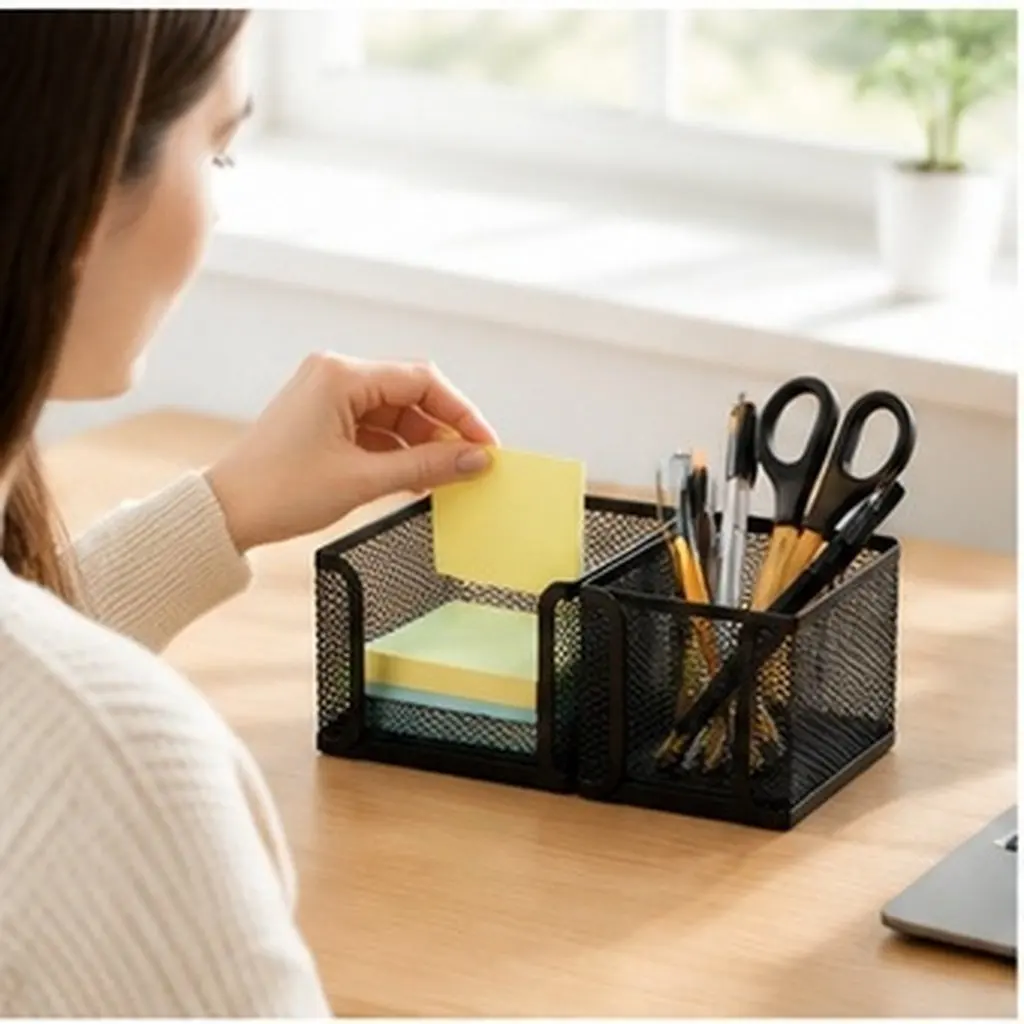 2Pcs Sturdy Metal Memo Papers Holder Desktop Notepad Container Small Exquisite Organizer for Scissors Cards Pads Office Supplies