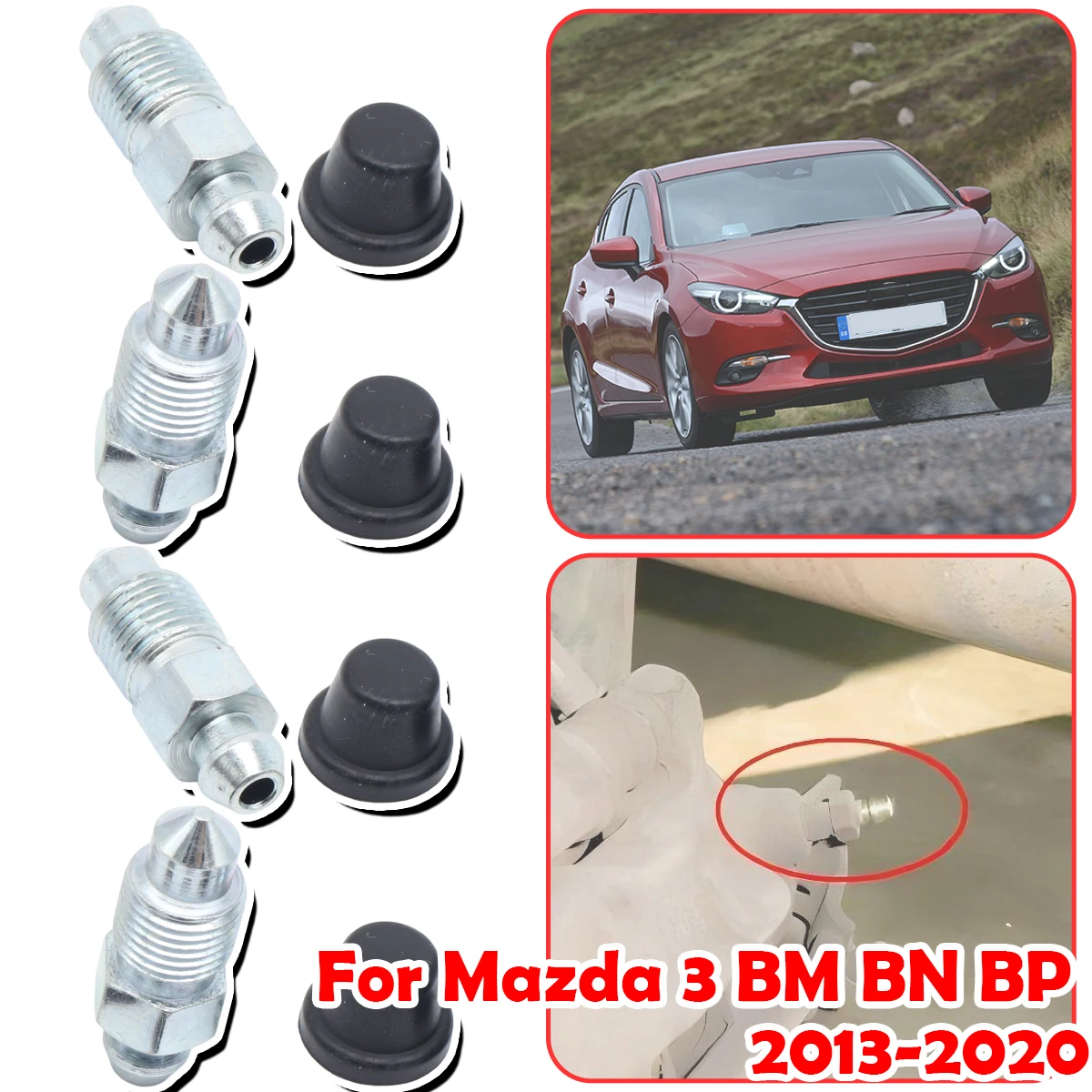 マツダ3 BM BN BP 2013-2020 フロントリアブリーダーバルブとゴム製ダストキャップ左右キャリパーブリードニップルネジ修理キット