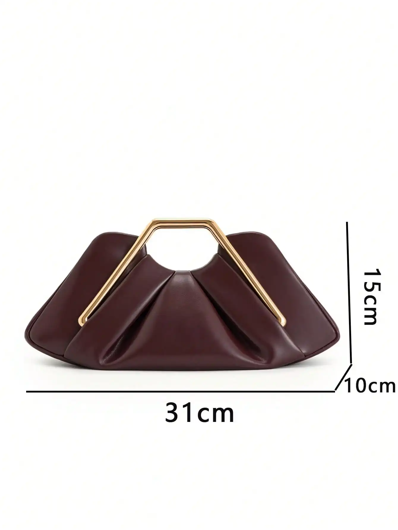1pc Burgundy Pleated PU Leather Cloud Bag, Geometric Metal Handle Women's Clutch, Suitable For Weddings, Parties And Banquets