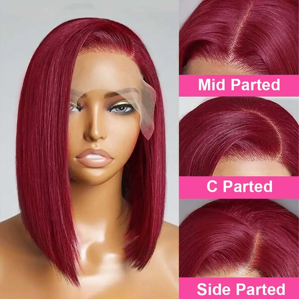 13x4 Short Bob Wig 99J Burgundy Colored HD Lace Front Human Hair Wigs 200 Density Vietnamese Straight Lace Frontal Wig For Women image 3