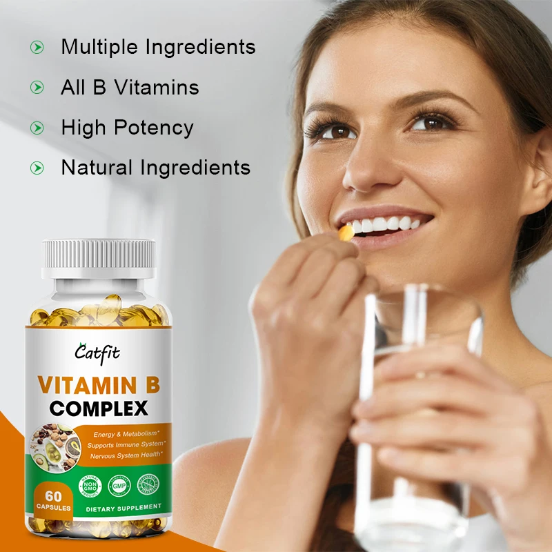 Catfit Compound Vitamin B Capsule VB B1 B2 B3 B5 B6 B7 B9 B12 Resveratrol Relieve Stress&Immune System Support Beauty Health