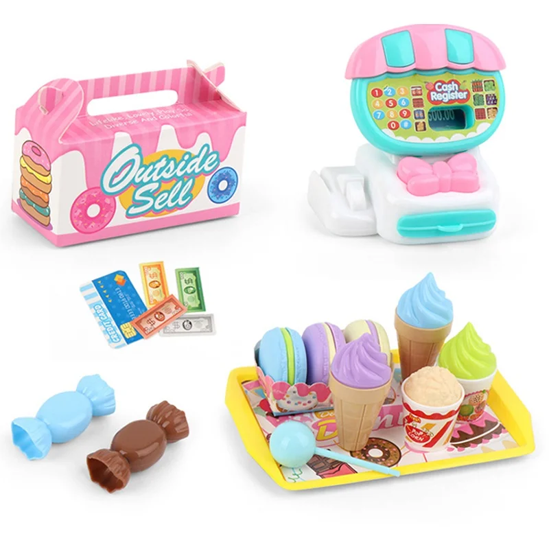 20Pcs Toy For Kids Simulation Dessert Cash Register Girls Play House Toy Sets Fun Cute Dessert Candy Cake Shopping Cart Toys ﻿