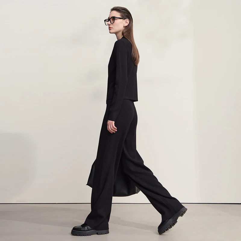 AMII Cardigan for Women 2025 Autumn New Minimalist Commuter Embroidery Versatile Slim Knitting Casual Wide-leg Trousers 12543128