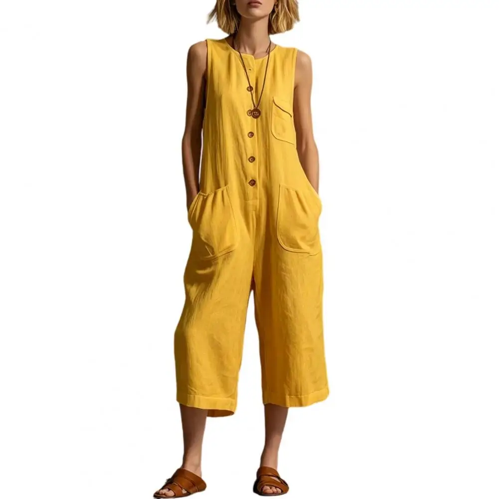 Women's Summer Casual Tank Jumpsuit, Sleeveless Button Down Cropped Rompers, Loose Wide-Leg Overall Loose Design Playsuit 2026