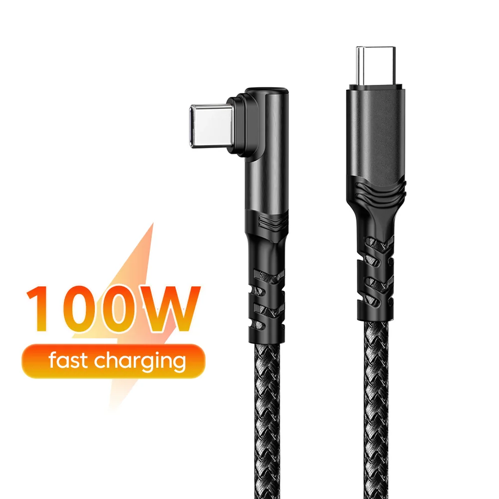 90° Elbow 100W USB C to USB C Fast Charging Game Cable PD Type C Super Charge Wire for Iphone 17 16 Samsung Laptop Tablet