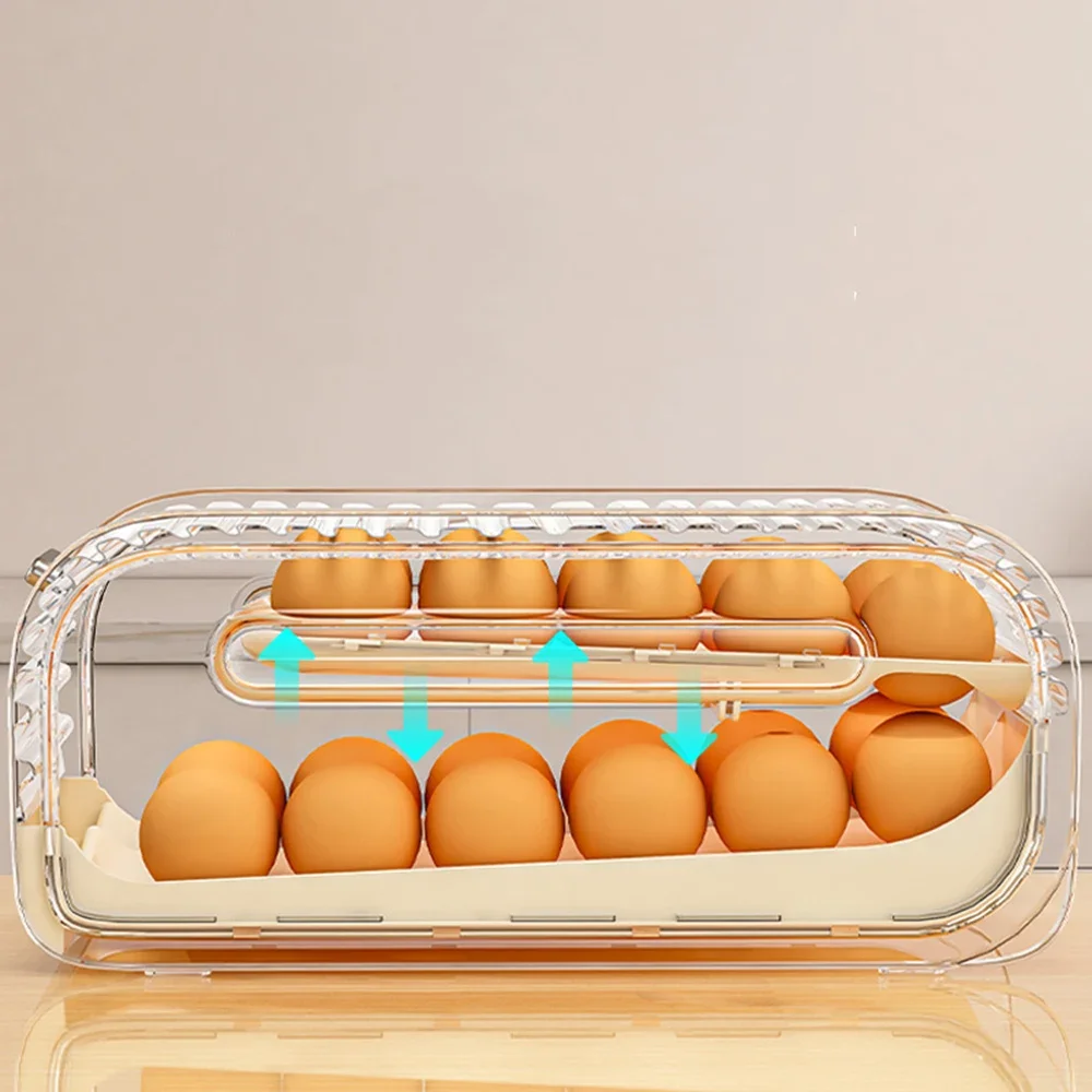 

New Rolling Egg Storage Box Double-layer Storage Rack Automatic Egg Rolling Device Refrigerator Egg Storage Box Kitchen Crisper