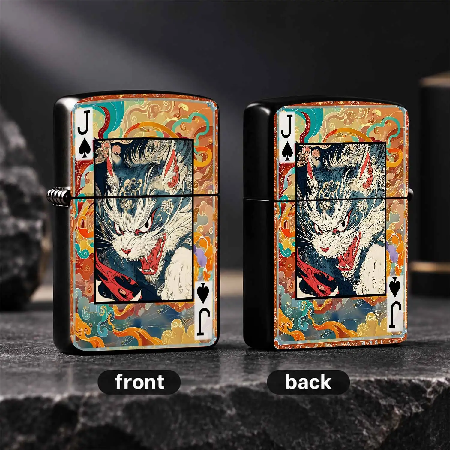 Style Spade J Playing Card Lighter Vintage Auspicious Mythicalcat Pattern Portable Fashion Accessory Unique Creative Decorative Piece Ideal For Daily Carry Collection Gifting On Festival Occasions For Friends And Hobbyi A Humorous And Inter