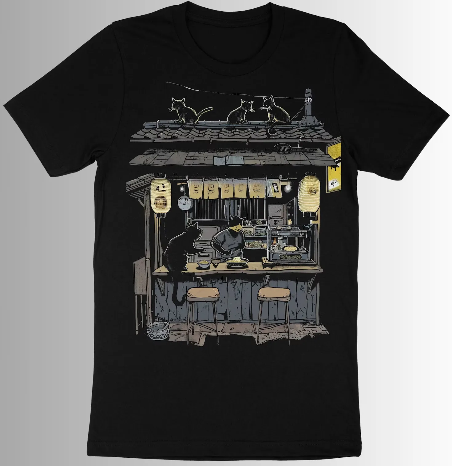 Camiseta de gato de fideos, camiseta de tienda de ramen de gato, camisa de comida japonesa